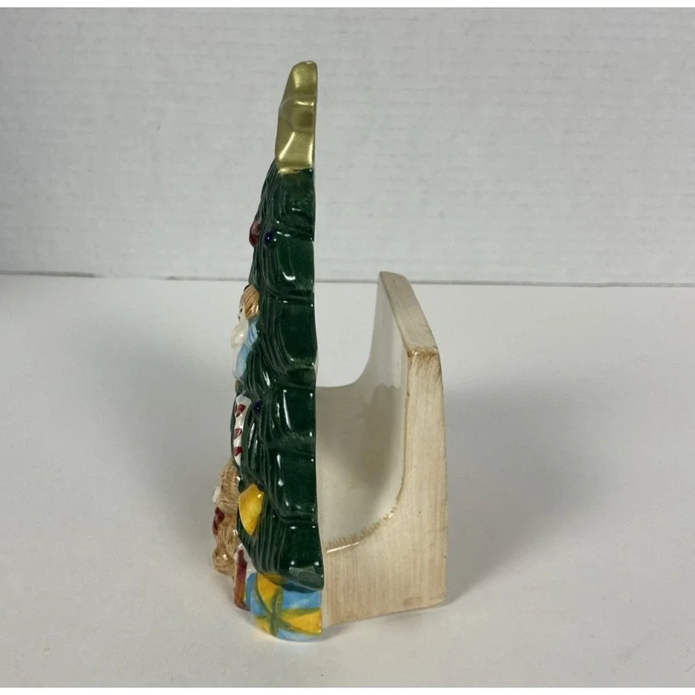 Vtg Earthenware Christmas Tree Napkin Holder w/Original Box Kitchen Decor